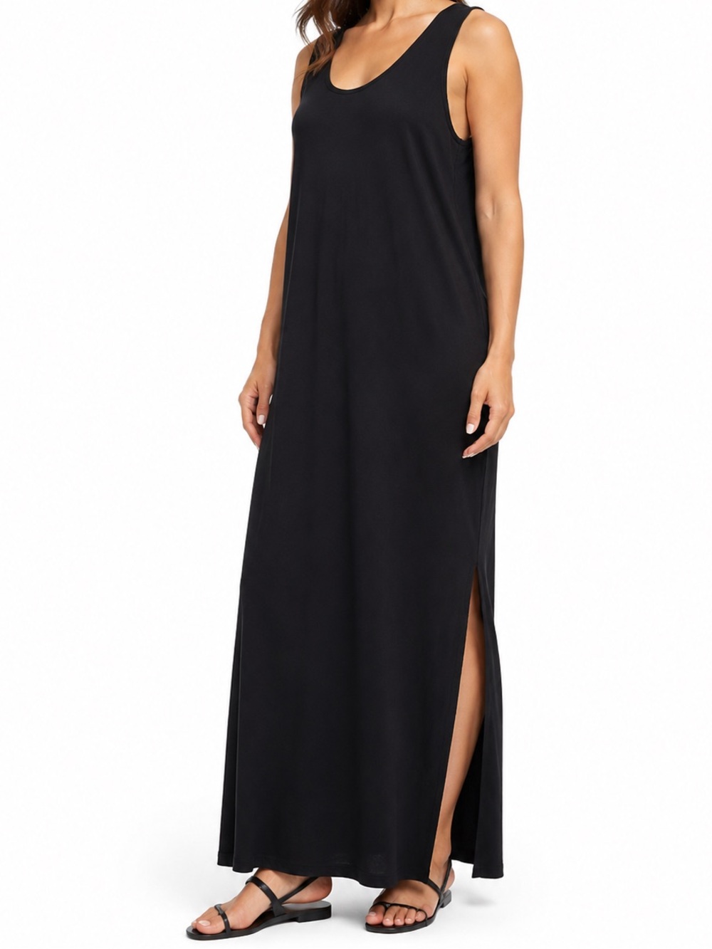 One Way Design Black Cotton Maxi Dress M Lagenlook Vintage Minimalist Made USA